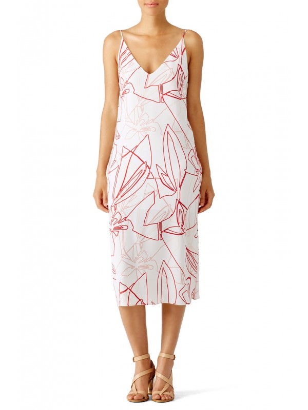 Red Abstract Leaf Print Dress