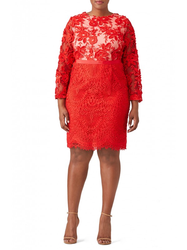 Red Lace Floral Sheath