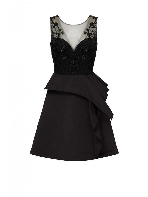 Black Embroidered Cocktail Dress