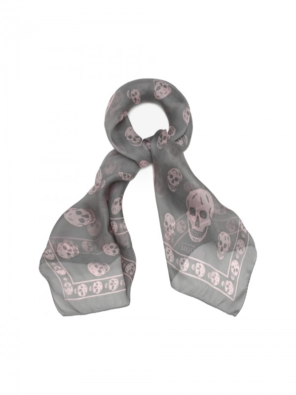 Classic silk chiffon skull pattern scarf pink