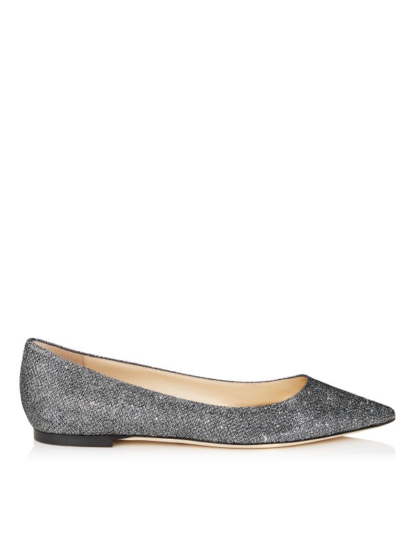 JIMMY ROMY FLAT Anthracite Lame Glitter Fabric Pointy Toe Flats